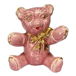 Vintage Pink Teddy Bear Bank with Gold Accents by Pearl China Co. Kitsch